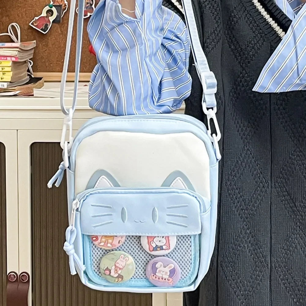 Harajuku Mini Women Ita Bags Women Casual Nylon Cartoon Cat Embroidered Bolso Mujer Daily Subculture DIY Badge Bag Female 2026