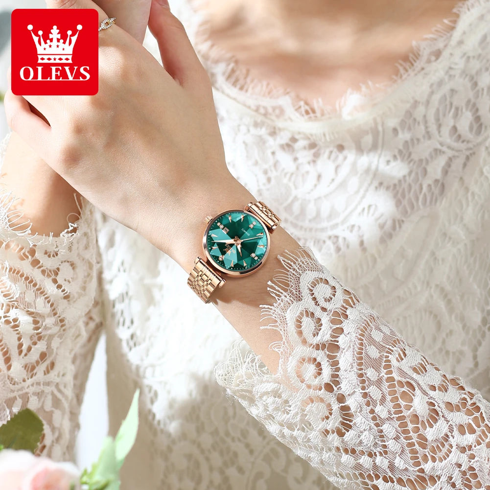 Montre Femme OLEVS 5536 Quartz Diamant – Coffret Bracelet Luxe