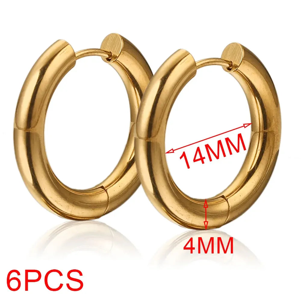Lot 6 Créoles Femme Acier Inoxydable Plaqué Or 24K – Style Coréen Luxe