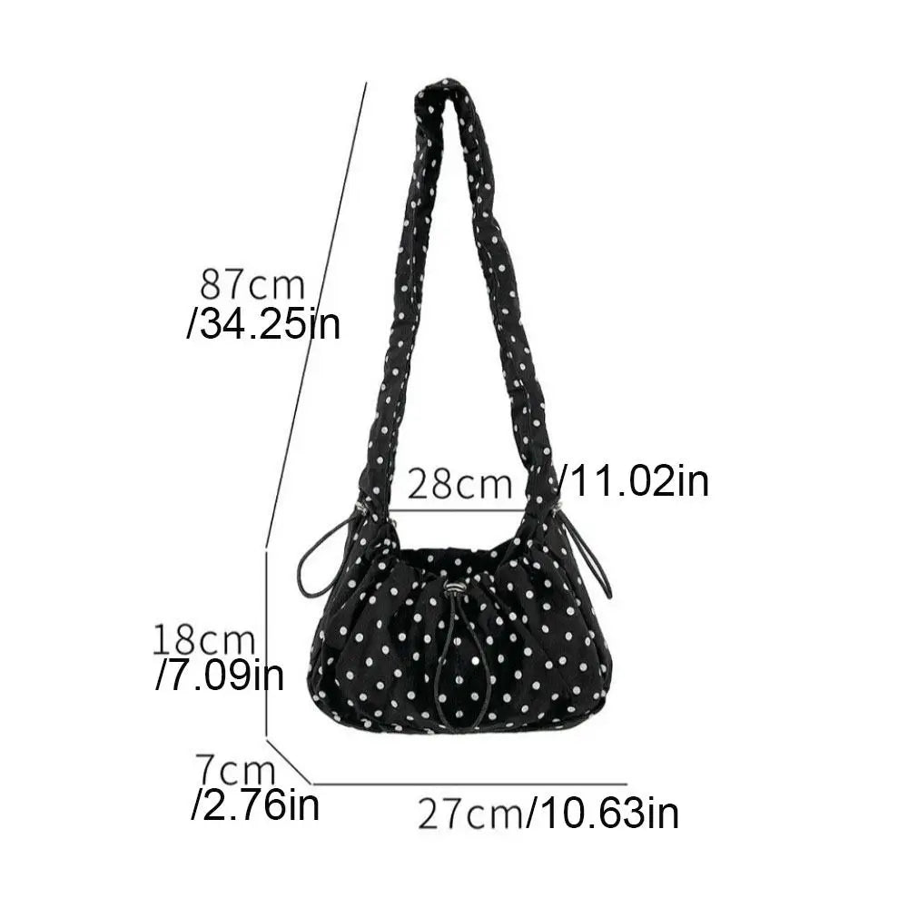 Versatile Polka Dot Underarm Bag Korean Style Large Capacity Drawstring Shoulder Bag Lightweight Clutch Purse