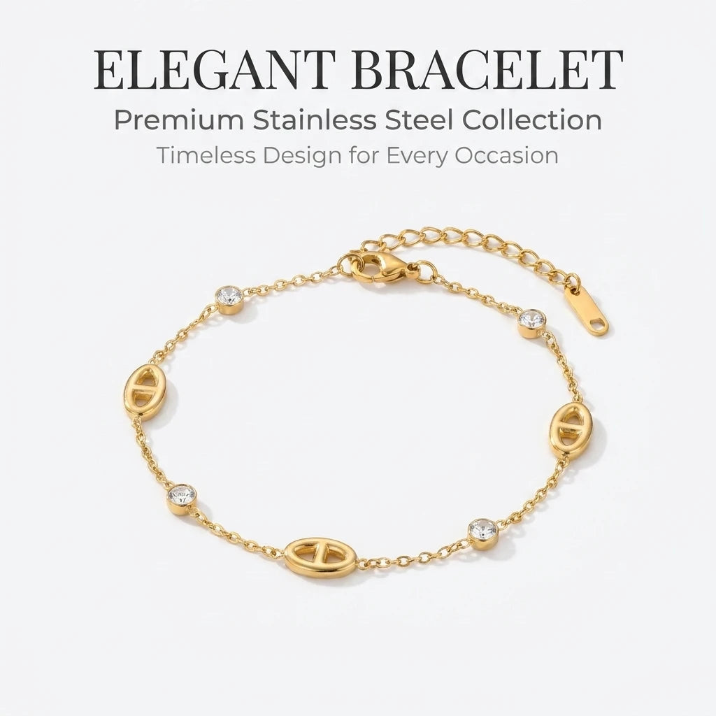 Bracelet Femme Minimaliste Style Français – Acier Inoxydable & Zircon Blanc