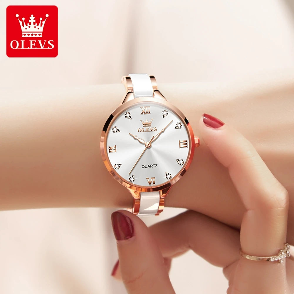 Montre Femme OLEVS 5872 – Céramique Quartz Luxe, Élégante & Imperméable