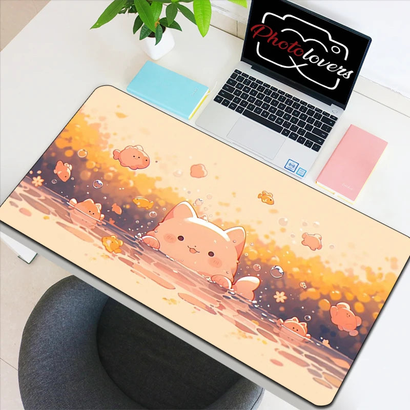 Tapis de Souris XXL Anime – Chat Kawaii, Accessoire Gaming, Bureau & Clavier