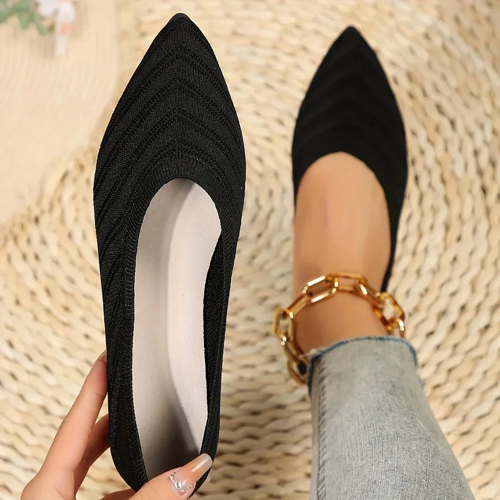 Chaussures Plates Bout Pointu Femme – Tricot Respirant, Slip-On, Style Ballet Casual