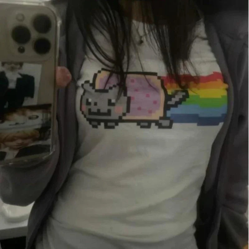 T-Shirt Esthétique Y2K Femme – Imprimé Lettres & Étoiles, Style Harajuku Rétro Gothique