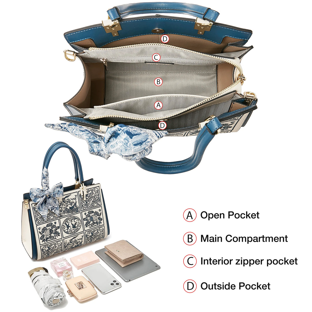 FOXER Split Leather 2026 New Large Tote Handbag Women's Shoulder Bag Chinese Classic Embroidery Best Gift for Mom