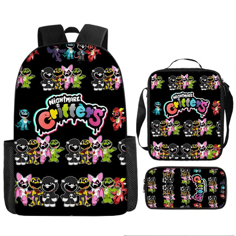 3-piece Set Nightmare Backpack Doey Doughman School Backpack For Students Horror Pianosaurus Bookbag Penbag Yarnaby Shoulderbag