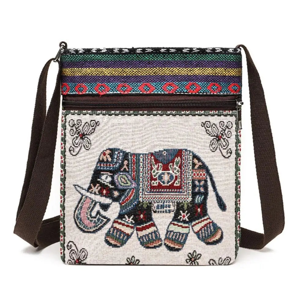 Women Square Small Canvas Embroidered Phone Shoulder Bag Retro Ethnic Style Travel Outdoor Messenger Crossbody Bag Handbags ﻿
