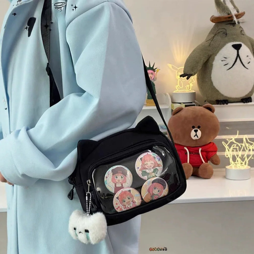 Japanese Pink Harajuku Cute Girls Y2K Transparent Cartoon Ita Bag Doll Versatile Crossbody Bag Casual Mobile Phone Сумка