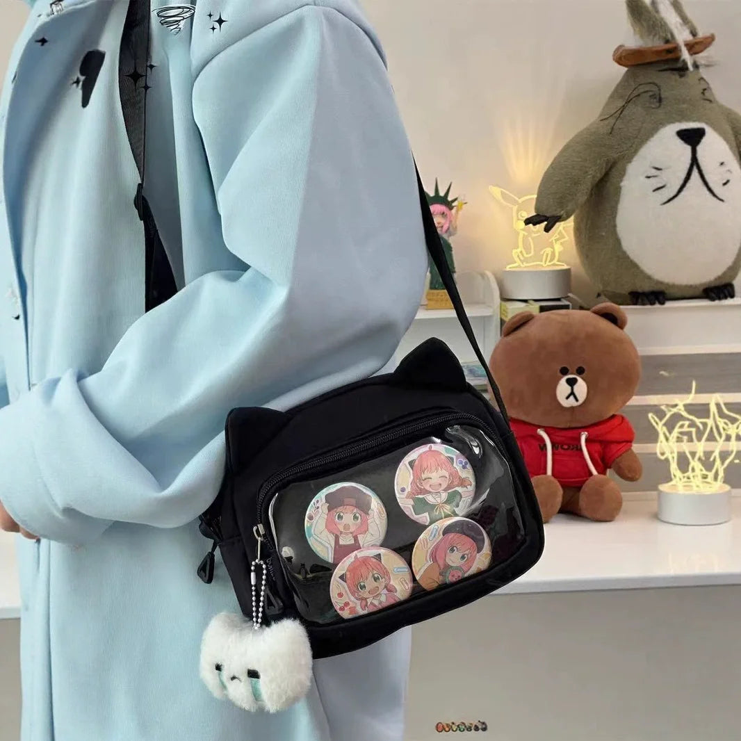 Japanese Pink Harajuku Cute Girls Y2K Transparent Cartoon Ita Bag Doll Versatile Crossbody Bag Casual Mobile Phone Сумка