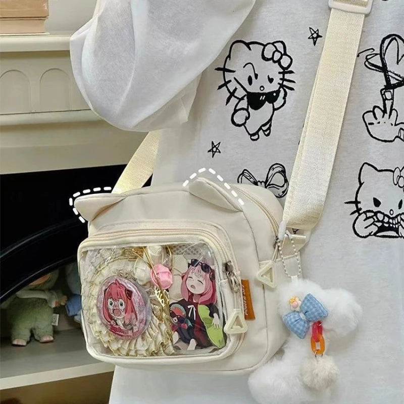 Japanese Pink Harajuku Cute Girls Y2K Transparent Cartoon Ita Bag Doll Versatile Crossbody Bag Casual Mobile Phone Сумка