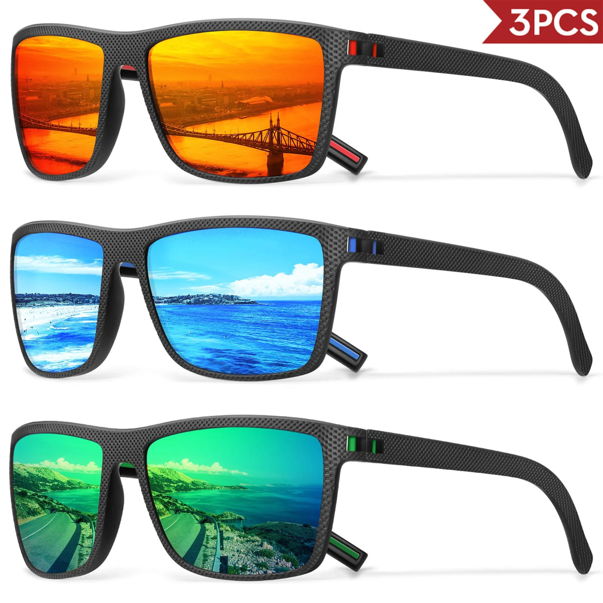 Lot de 3 ou 4 Lunettes de Soleil Polarisées VEGUEROS – UV400 & Miroir