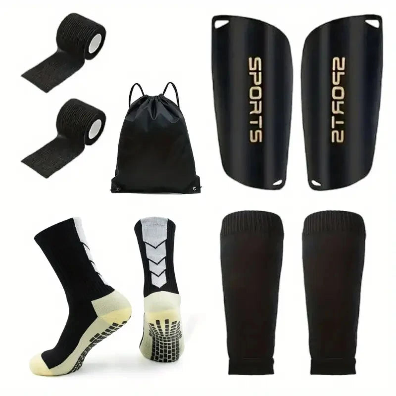 Kit Football 5 pièces – Chaussettes + Jambières + Bandages + Sac de rangement