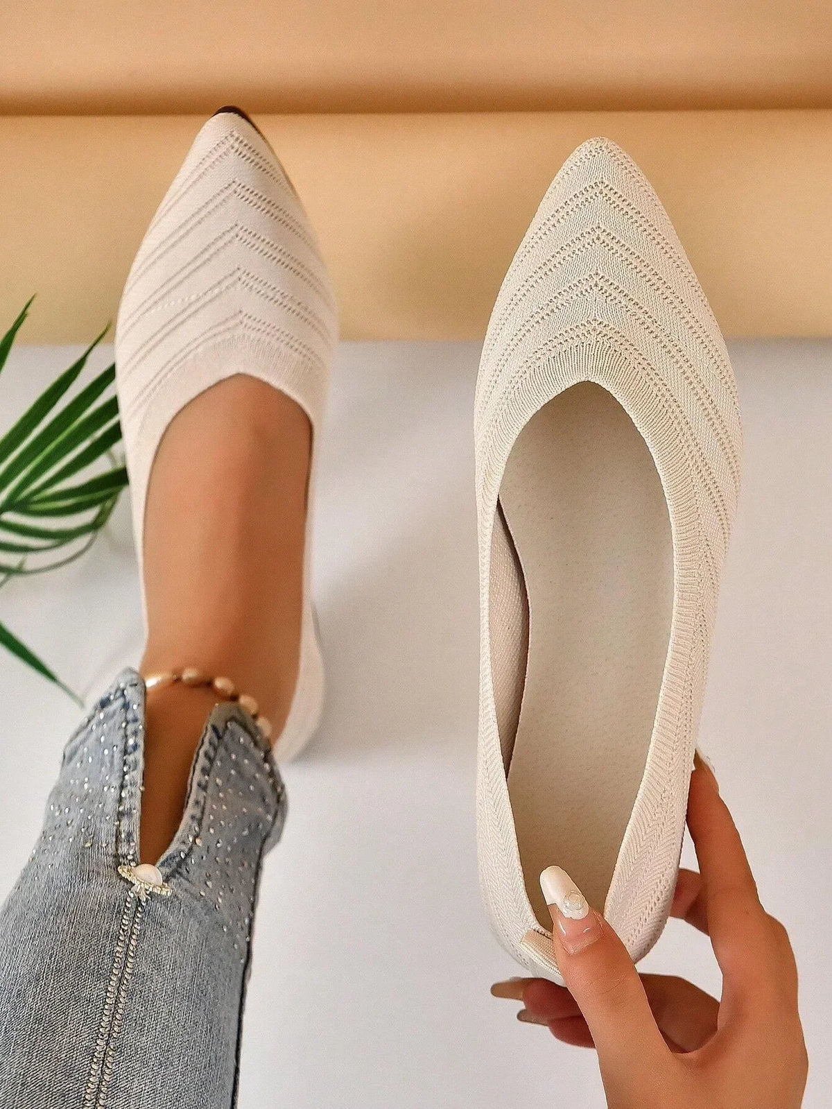 Chaussures Plates Bout Pointu Femme – Tricot Respirant, Slip-On, Style Ballet Casual
