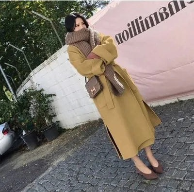 Manteau en Laine Épais pour Femme – Style Coréen Rétro Long