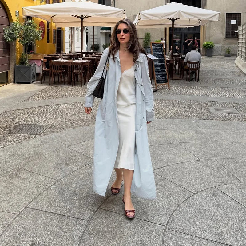 Button Front Women's Coat Stand Collar Long Trench Coat Solid Loose Trench Coat Daily Fashion Commuter Wear 2026 Collection