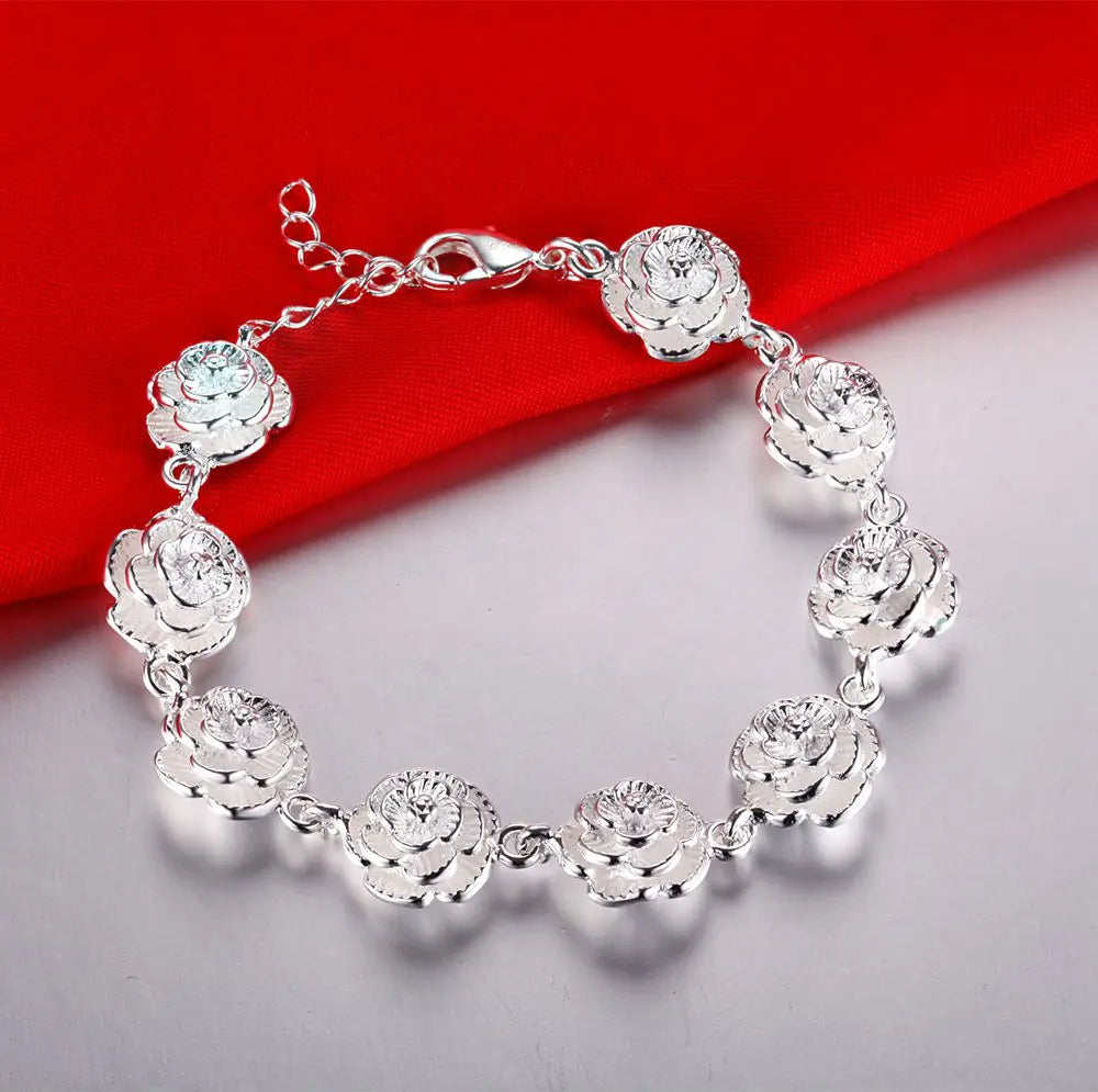 Bracelet Charm en Argent Sterling 925 – Chaîne Perlée Romantique pour Femme