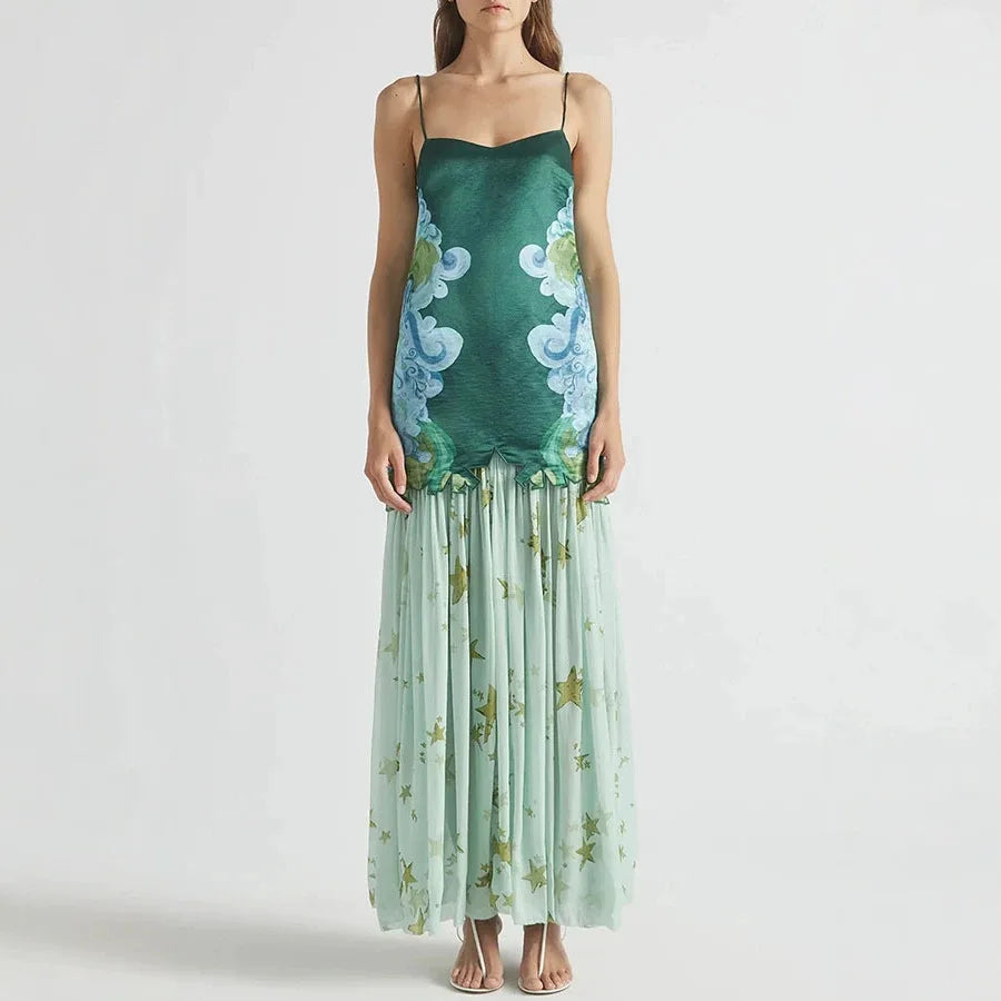 Ensemble 2 Pièces Femme – Top Épaules Dénudées & Jupe Chiffon Imprimée