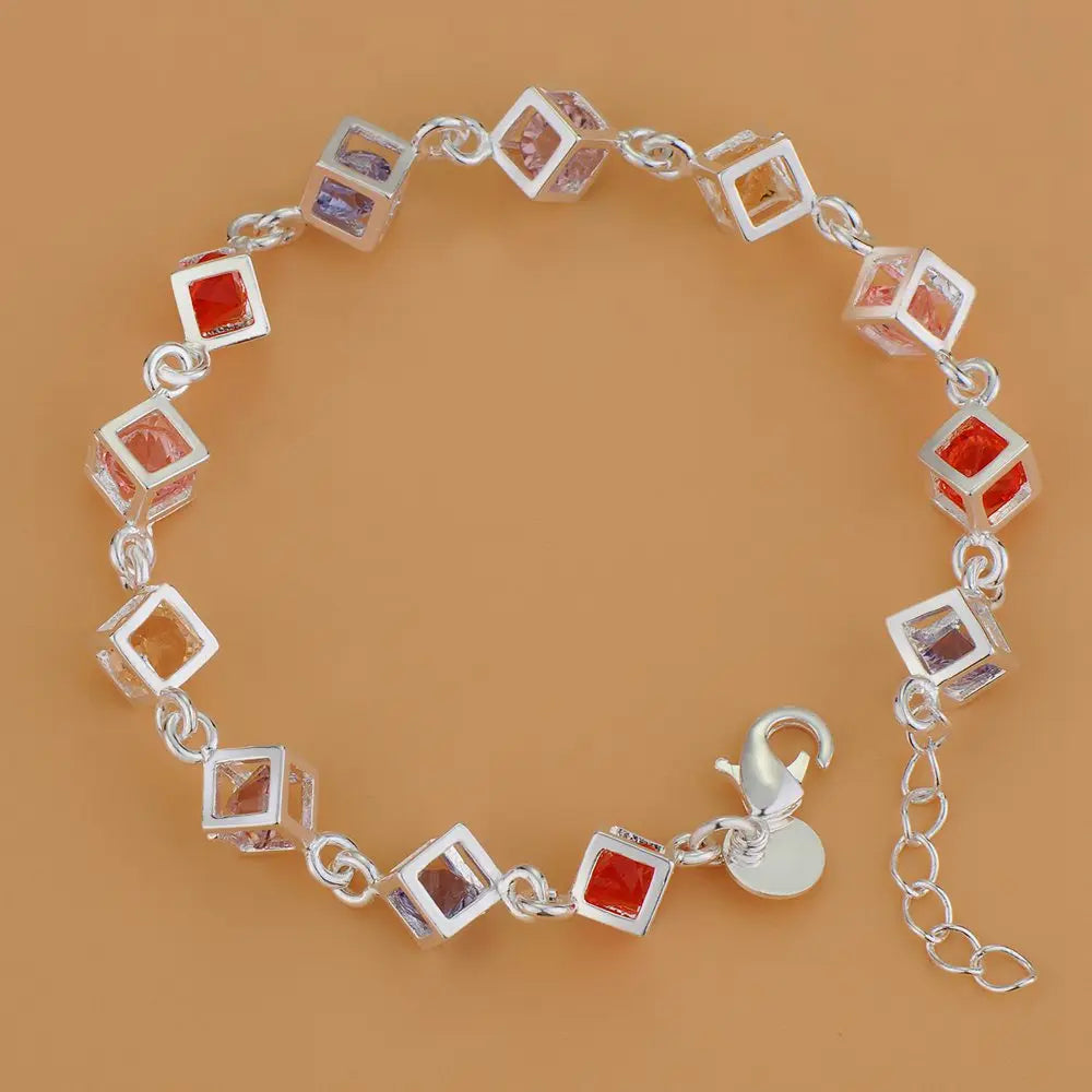 Bracelet Charm en Argent Sterling 925 – Chaîne Perlée Romantique pour Femme