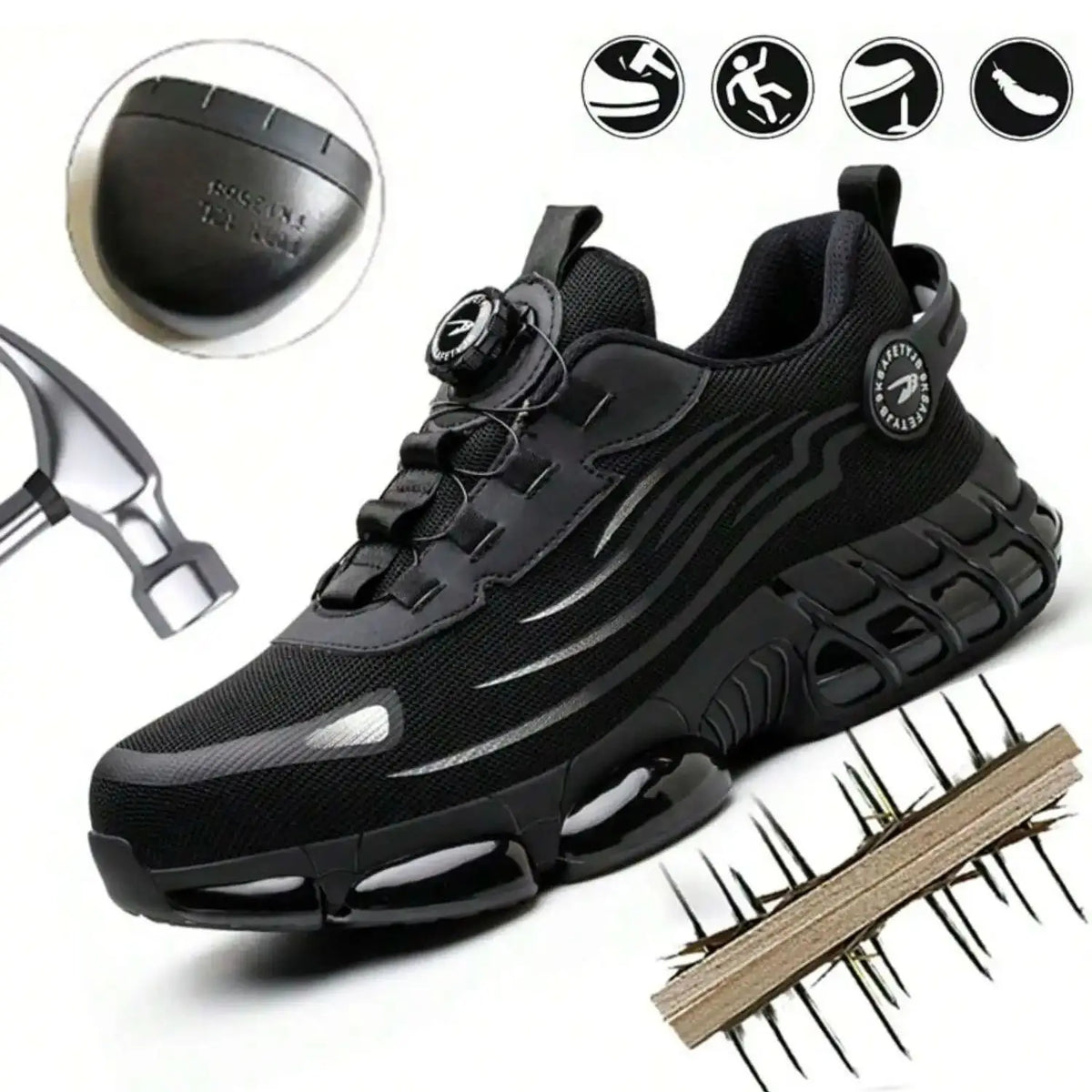 Chaussures de Sécurité Homme – Embout Acier, Bouton Rotatif, Anti-Perforation