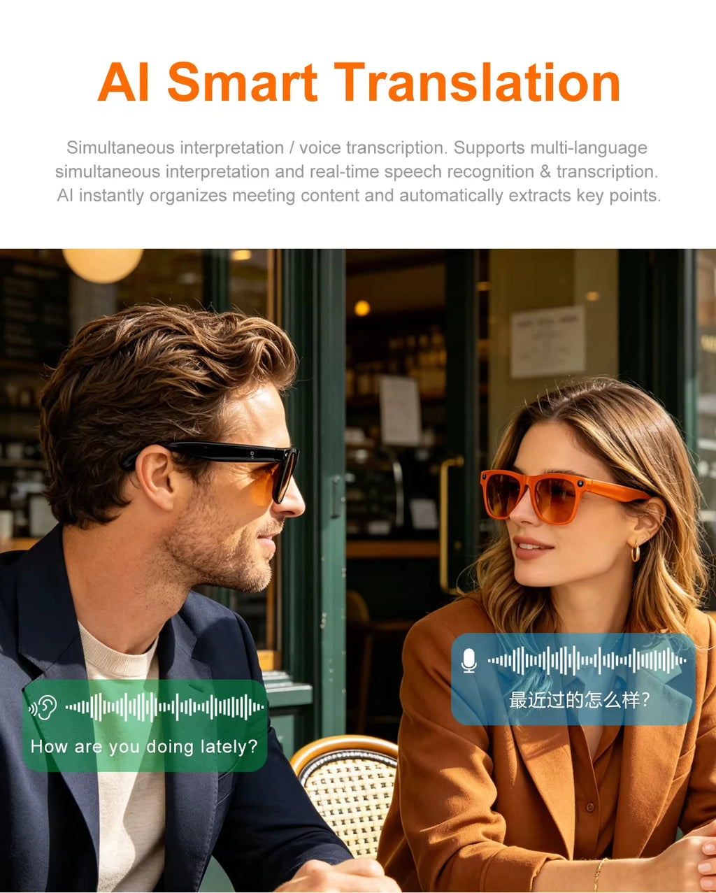 Lenovo Upgrade Smart AI Glasses 800W HD 8K Shooting Camera Photo Video Voice Call Translation Bluetooth AI Smart Glasses