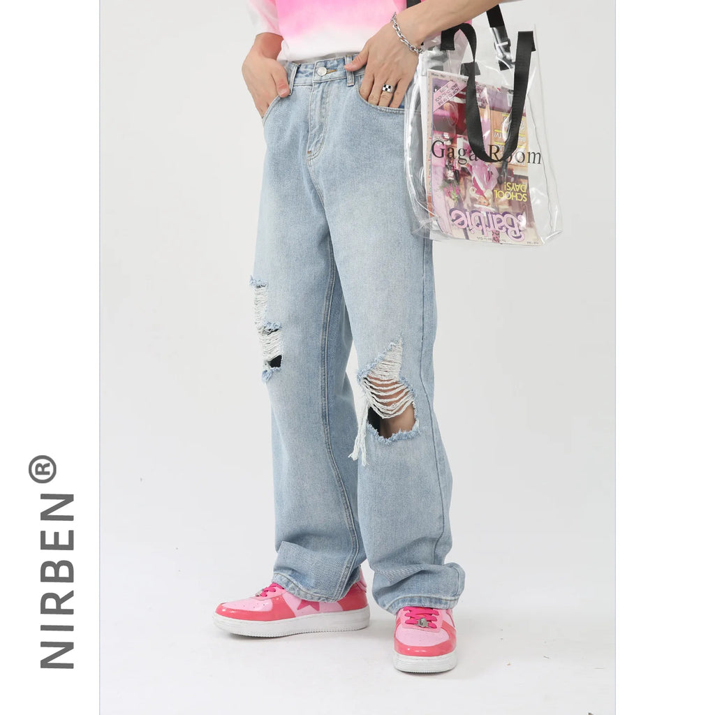 Men's Ripped Jeans – Loose Fit Washed Long Length | Distressed Streetwear Style 2026