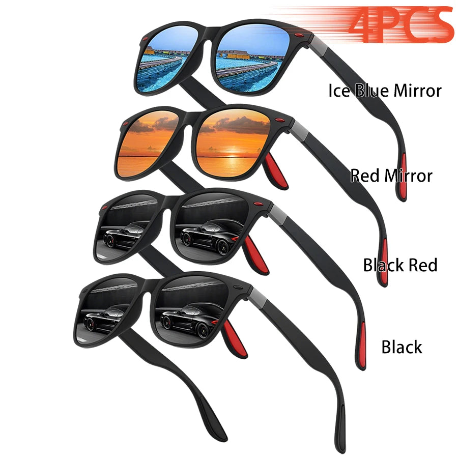 Lot de 4 Lunettes de Soleil Carrées Vintage WSZ – Protection UV400, Mixte, Idéal Plage & Conduite