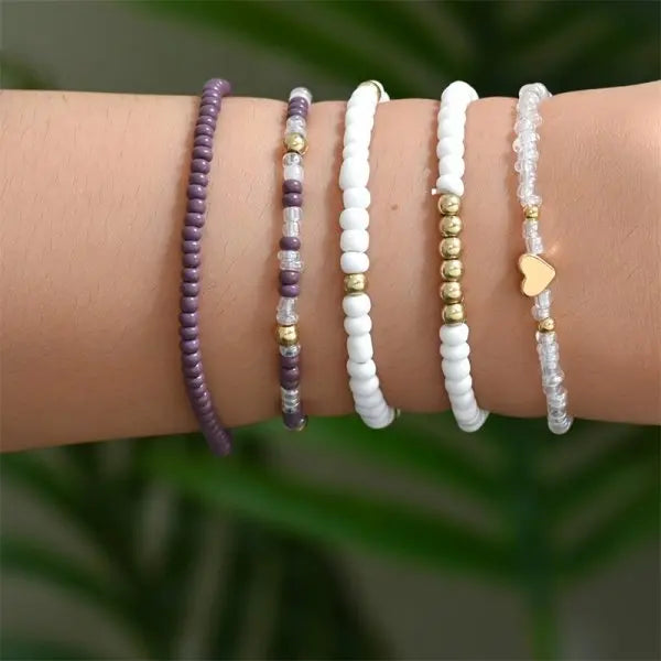 Lot de 4 Bracelets Bohème Coquillage Femme – Perles Zircon Colorées & Chaîne Métal, Bijoux Plage Été