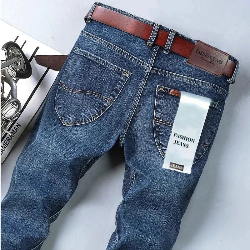 Jean Business Casual Homme Taille Haute Lavé – Coupe Slim Droite Toutes Saisons