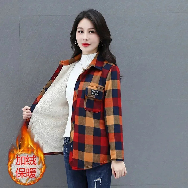 Chemise en Velours à Carreaux Femme – Coupe Slim, Manches Longues, Automne Hiver 2026