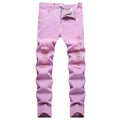 Jean Skinny Slim Homme Rose Distressed Vintage Ripped Streetwear | Tours de Taille 28-40