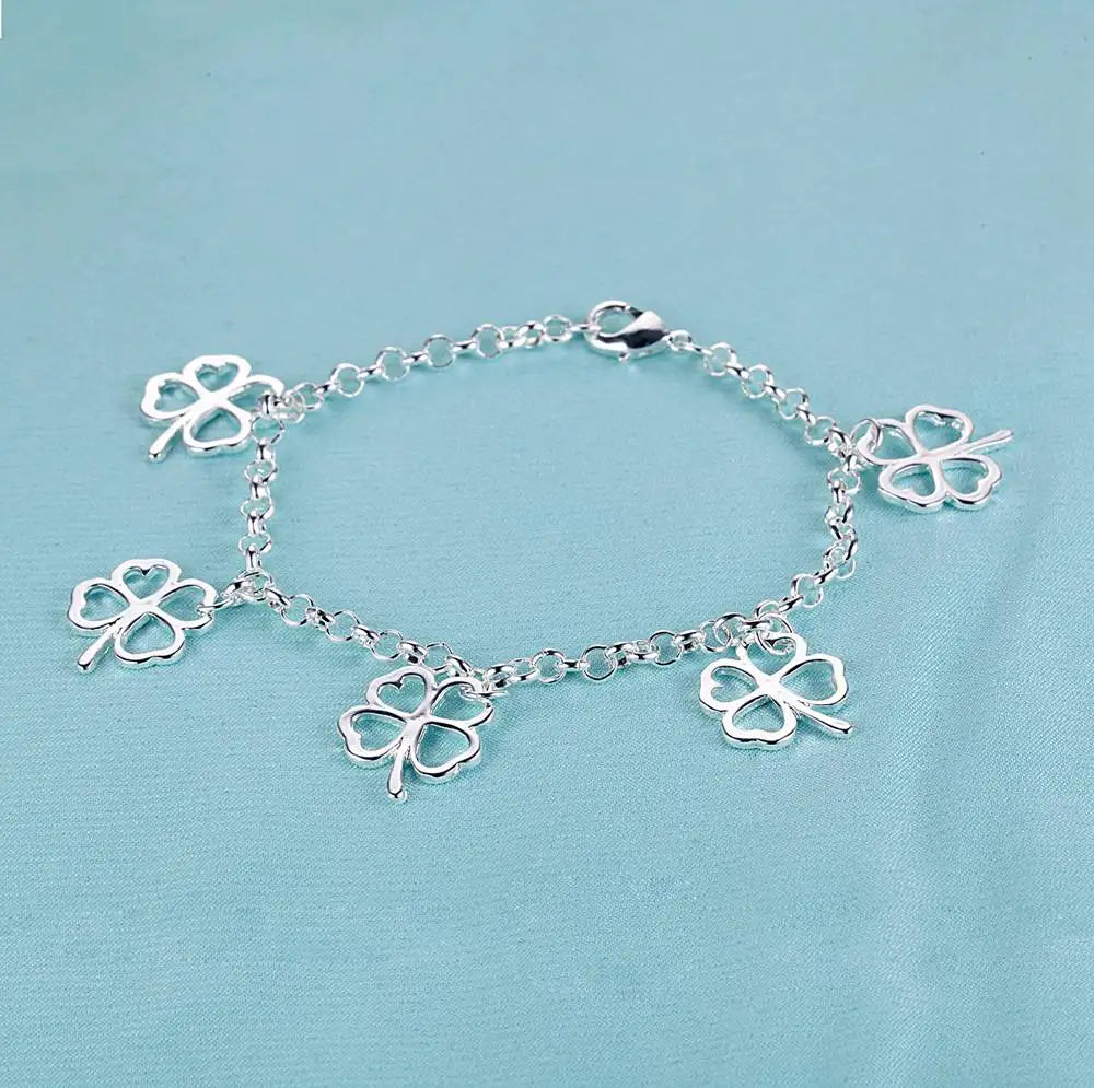 Bracelet Charm en Argent Sterling 925 – Chaîne Perlée Romantique pour Femme