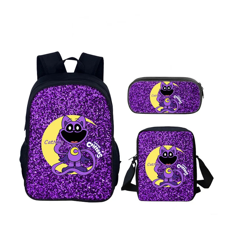 3pcs Set Smiling Critters School Bag 40cm/15.7inch Backpack Shoulder Bag Pencil Case Computer Book Bags for Boys Girls Best Gift