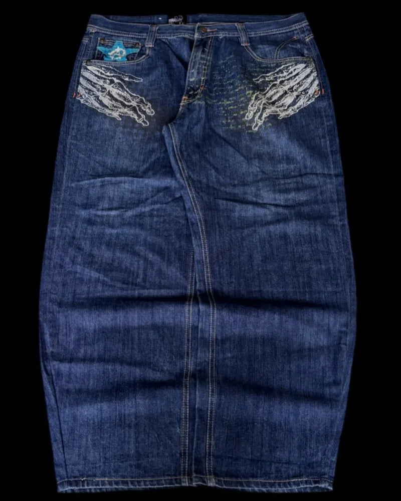 Jean Y2K Baggy Homme Imprimé Blue Washed Hip Hop Rock Wide Leg | Multi-Coloris M-XXL
