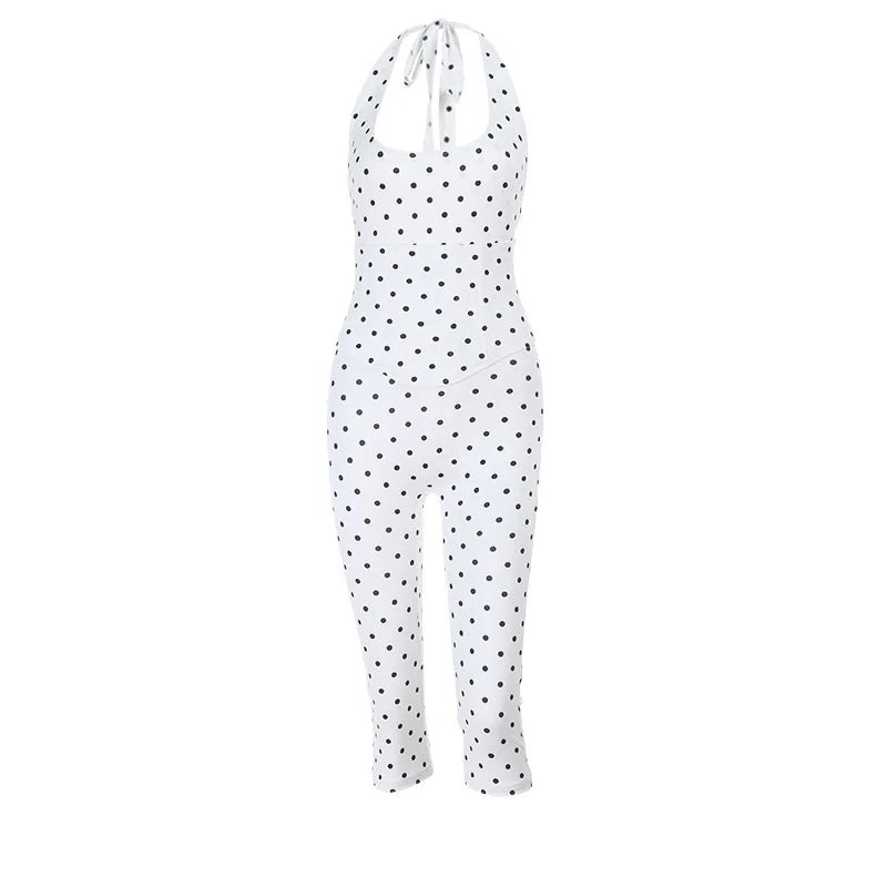 Combinaison Femme À Pois – Dos Nu, Col V, Corset Bandage Bodycon