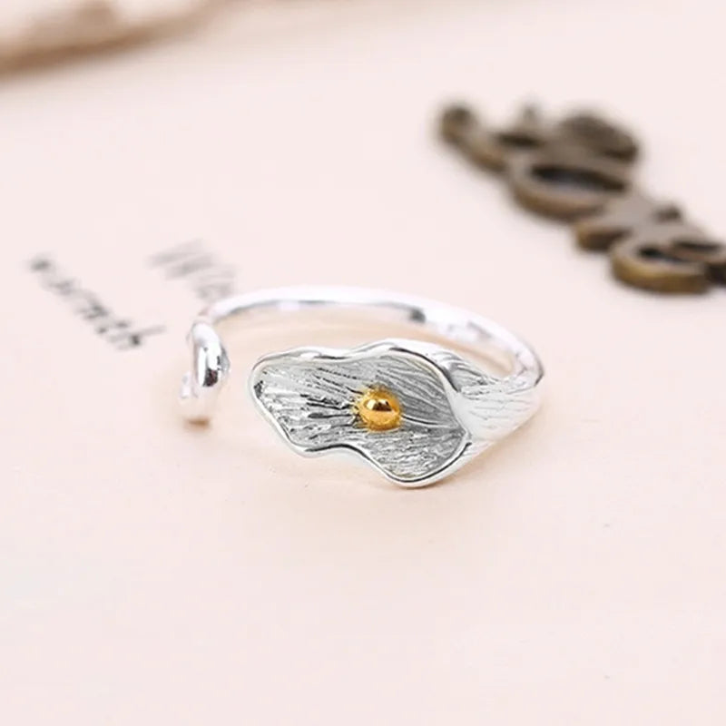 Bague Lotus en Argent Sterling 925 Femme – Texture Rétro & Ajustable | Cadeau Bijou