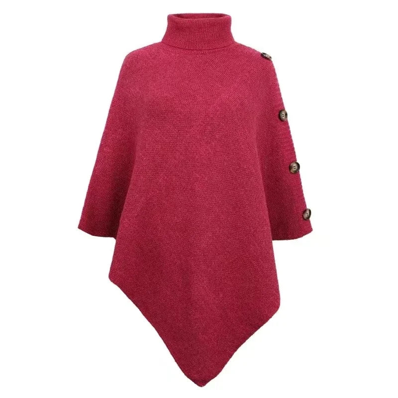2025 Herbst Winter Schal Umhang Pullover Einfarbig Rollkragen Oversized Cape Mantel Damen Ponchos Pullover Gestrickter Fledermausärmel Oberteil