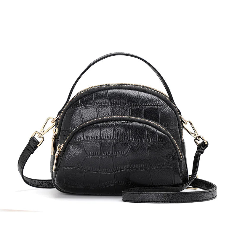 Aidrani New crocodile patterned women's single shoulder crossbody bag, made of cowhide, round black