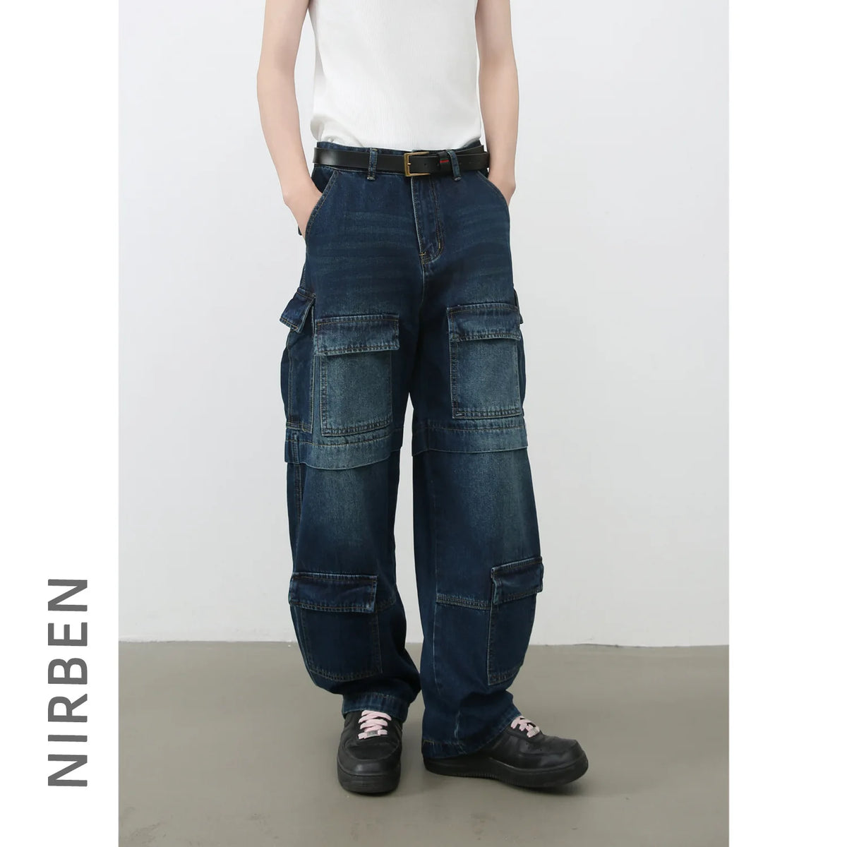 Jean Droit Homme Style Américain – Denim Lavé Multi-Poches Coupe Loose | Bleu