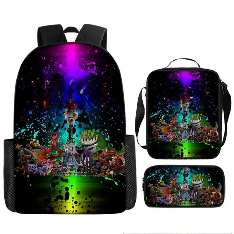 3-piece Set Nightmare Backpack Doey Doughman School Backpack For Students Horror Pianosaurus Bookbag Penbag Yarnaby Shoulderbag