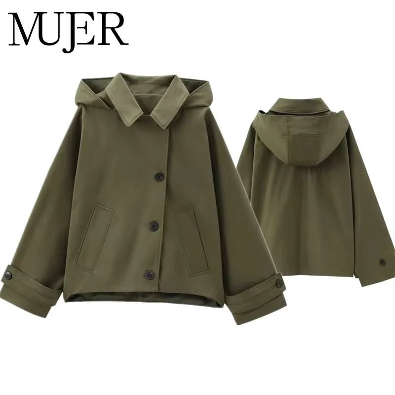 Damen Trenchcoat mit Kapuze – Weite Passform, lange Ärmel | Herbst-Winter