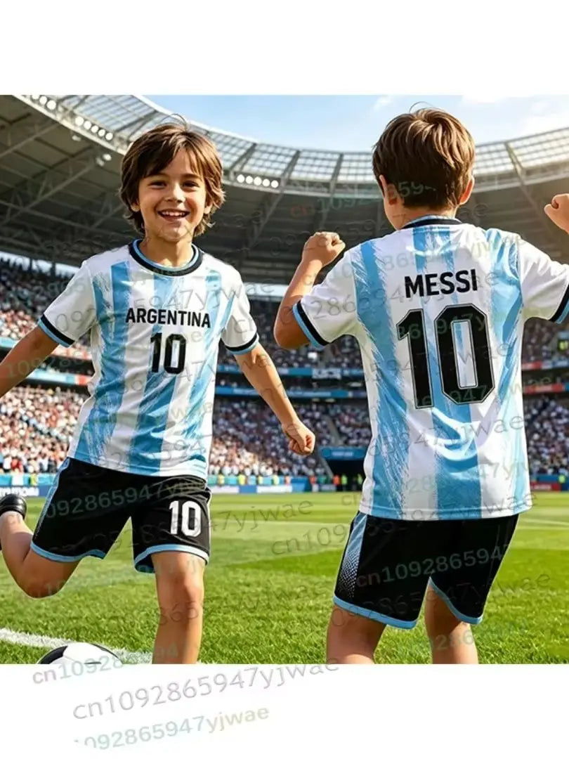 2026 Harajuku Argentina Special Messi 10 Football Jersey Shorts Tee Set Women Men Kids Shirt And Shorts Summer Fans 2 Piece Sets