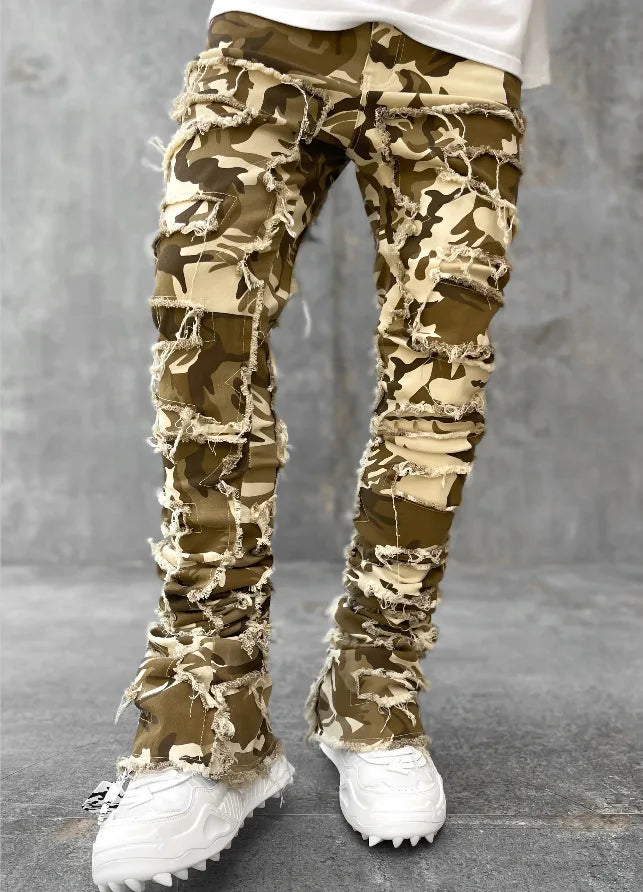 Jean Slim Stacked Homme Ripped Distressed Hip-Hop Streetwear 9 Coloris S-XXL
