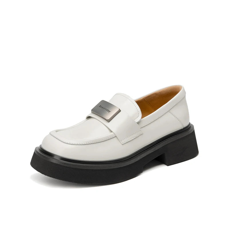 Mocassins Femme BeauToday – Cuir Véritable, Bout Rond & Décor Métal Argenté | Fait Main