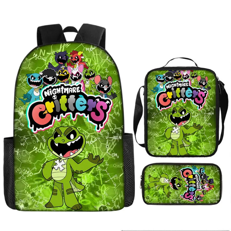 3-piece Set Nightmare Backpack Doey Doughman School Backpack For Students Horror Pianosaurus Bookbag Penbag Yarnaby Shoulderbag