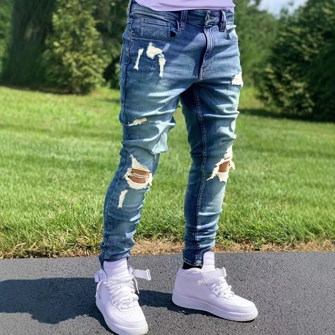 Jean Skinny Taille Haute Homme – Style Y2K Distressed Vintage