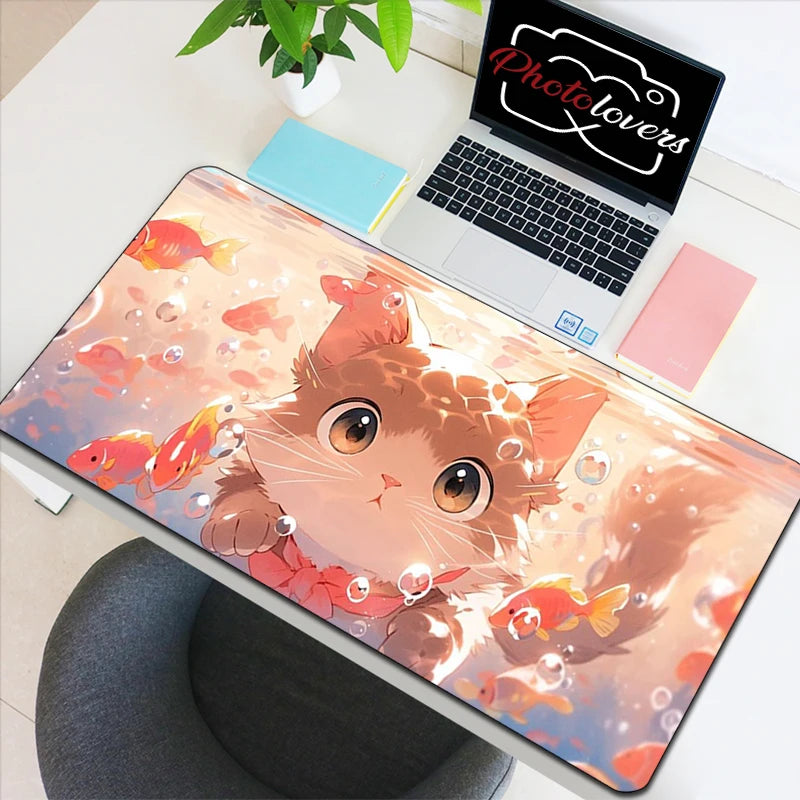 Tapis de Souris XXL Anime – Chat Kawaii, Accessoire Gaming, Bureau & Clavier