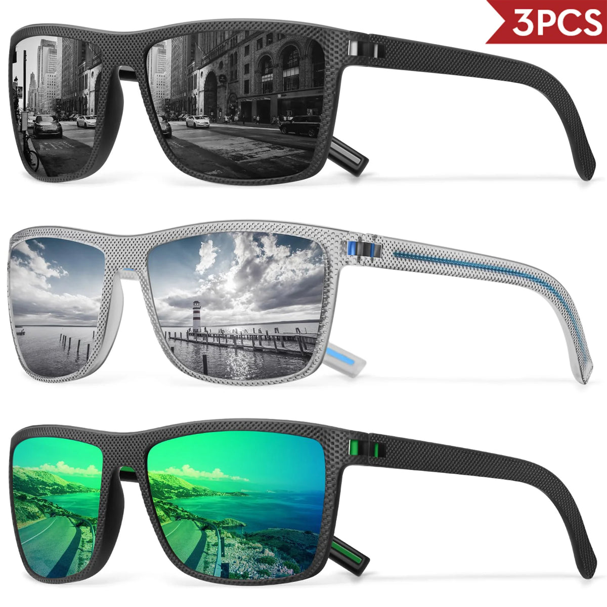 Lot de 3 ou 4 Lunettes de Soleil Polarisées VEGUEROS – UV400 & Miroir