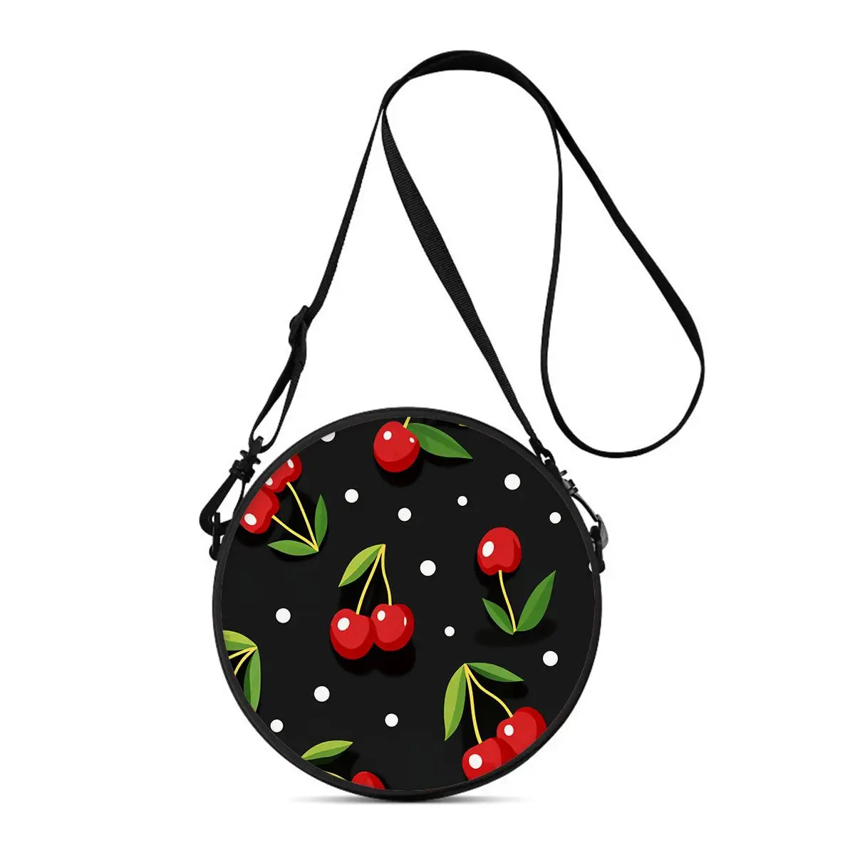 Watermelon Cherry Round Shoulder Bag Fruit Messenger Bag Daily Adjustable Strap Crossbody Bag for Woman Best Gifts 2D Flat