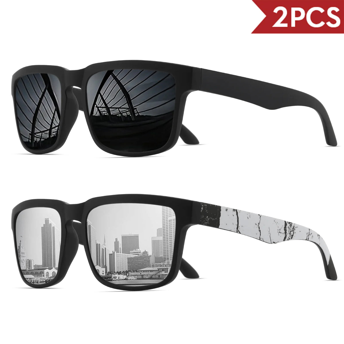 Lot de 2 Lunettes de Soleil Sport Carrées VEGUEROS – UV400 Mixte